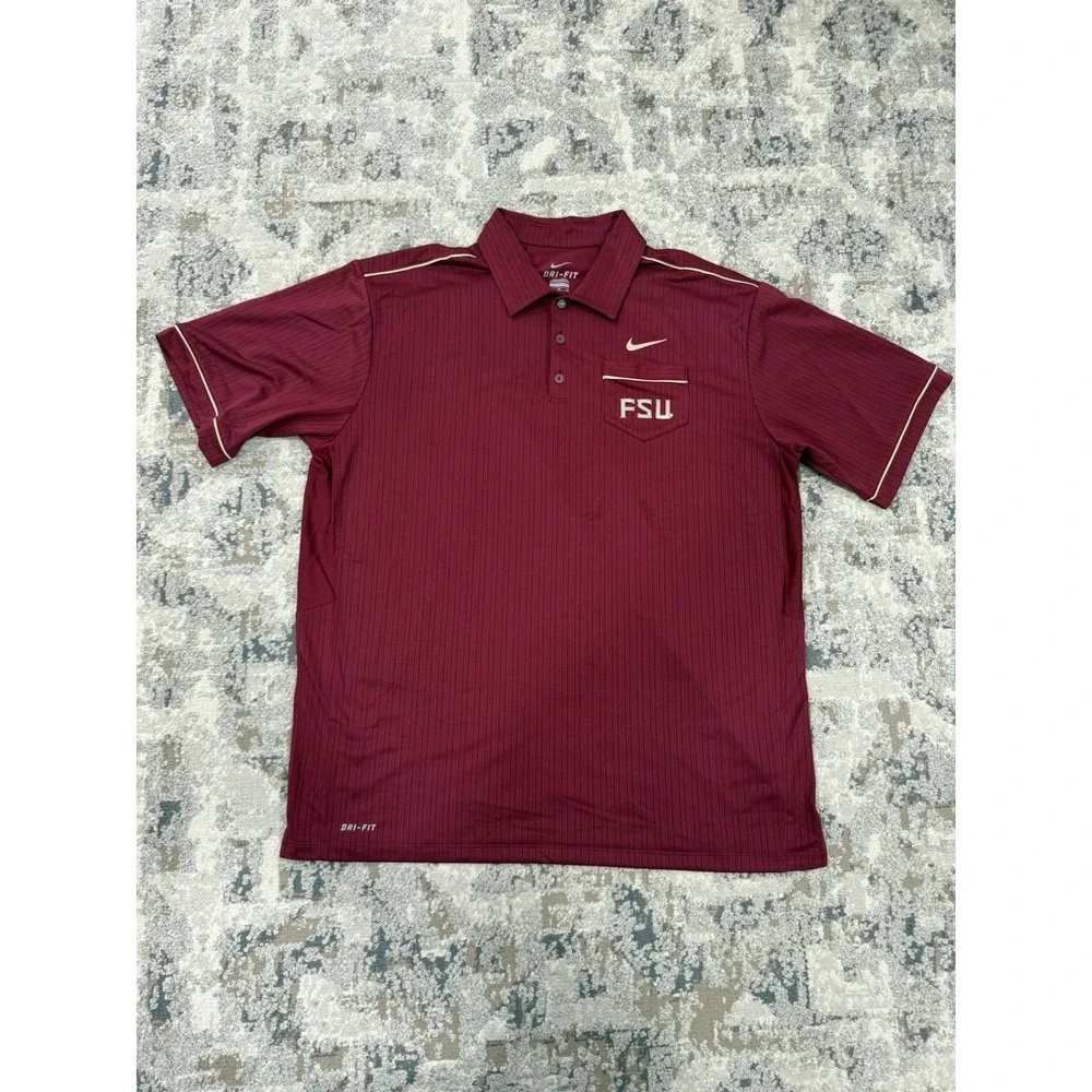 Nike‎ Dri-Fit Florida State University Striped NCAA Football Polo Shirt Men's XL